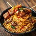 Oosterse spaghettini met saté en atjar