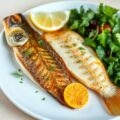 Op de huid gebakken snoekbaarsfilet met frisse sal