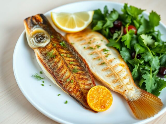 Op de huid gebakken snoekbaarsfilet met frisse sal