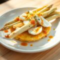Op rijfkoek gegratineerde asperges (zie opm)