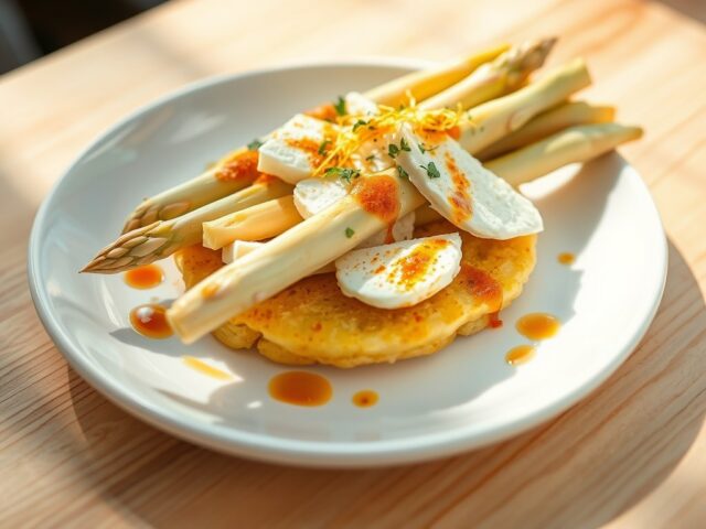 Op rijfkoek gegratineerde asperges (zie opm)