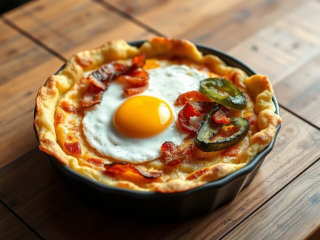 Ovenpannenkoek met Bouquet des Moines, spek, gegrilde groenten en ei
