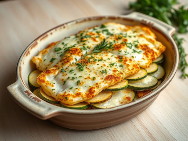 Ovenschotel met schol, courgette en rösti