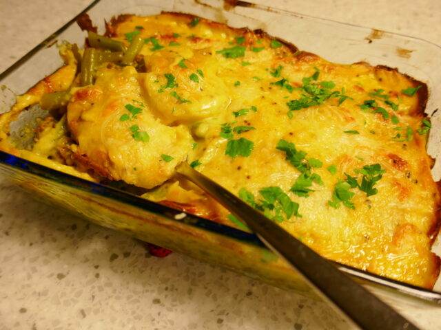 Ovenschotel met sperzieboontjes en gehakt