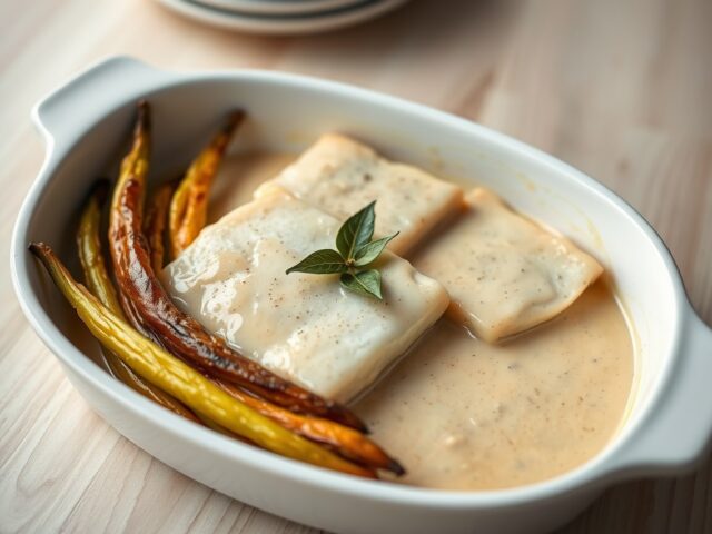 Ovenschotel met tong, wittewijnsaus en schorseneren