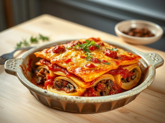 Ovenschotel pittig gekruide aardappel-lasagna