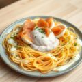Paassalade met een nestje van gefrituurde mihoen en zalmmousse