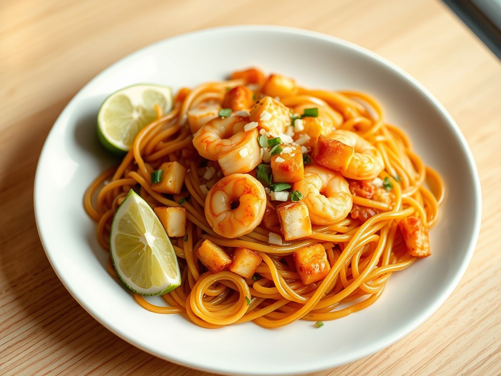 Pad Thai I (Rijstnoedels met -Ei-Groente), AI-gegenereerde illustratie