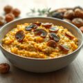 Paddenstoelen pompoenrisotto met vegan balletjes