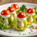 Paddenstoelen van ei en tomaat