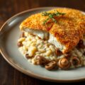 Paddenstoelenrisotto met visschnitzel
