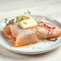 Pakketjes van zalmforel en Limburgse sjink