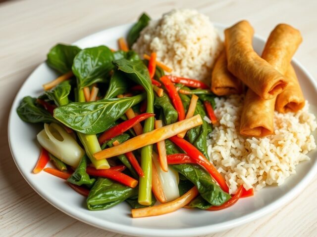 Paksoi uit de wok met rolls