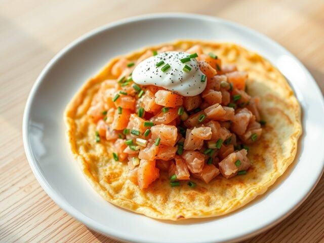 Pancake met tartaar van zalm