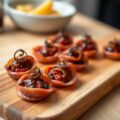 Panchettahapjes met gekarameliseerde sjalot