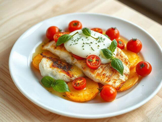 Pangasiusfilet met mozzarella en kerstomaatjes
