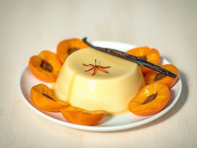 Panna cotta met saffraan en abrikozen