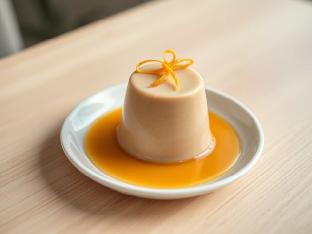 Panna cotta van koffie met sinaasappel-gembersaus