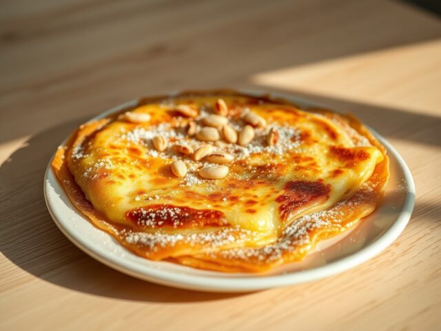 Pannenkoek met kaas en pijnboompitjes