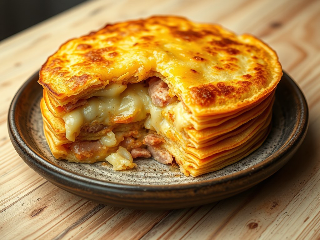 Pannenkoekenschotel ham kaas, AI-gegenereerde illustratie