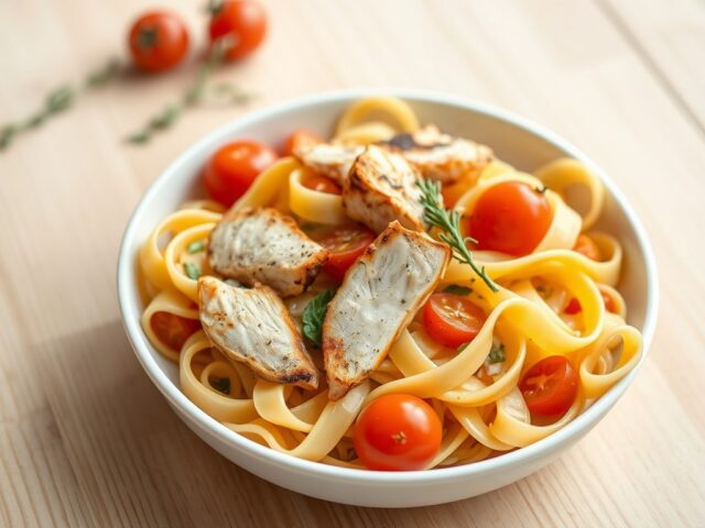 Pappardelle met gegrilde kip