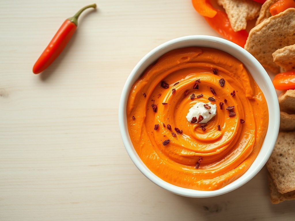 Paprika-fetadip, AI-gegenereerde illustratie