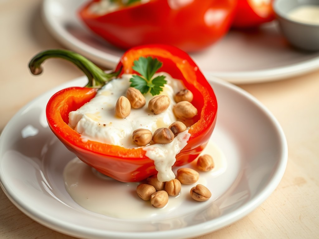 Paprika gevuld met brie (zie info), AI-gegenereerde illustratie
