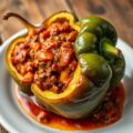 Paprika uit de oven gevuld met Bolognesesaus