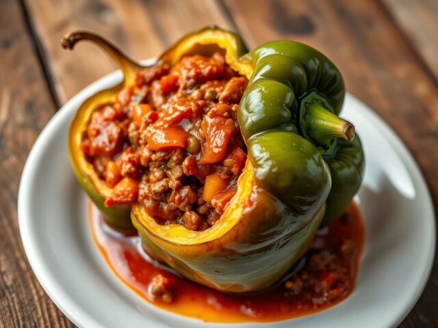 Paprika uit de oven gevuld met Bolognesesaus