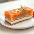 Parfait van gerookte zalm en tomatengelei met komk