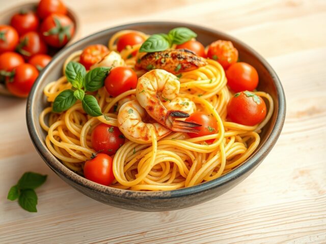 Pasta di Pane met tomaten en gebakken Gamba’s