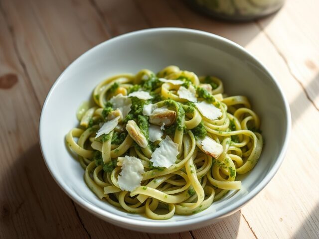 Pasta met artisjokken en pesto