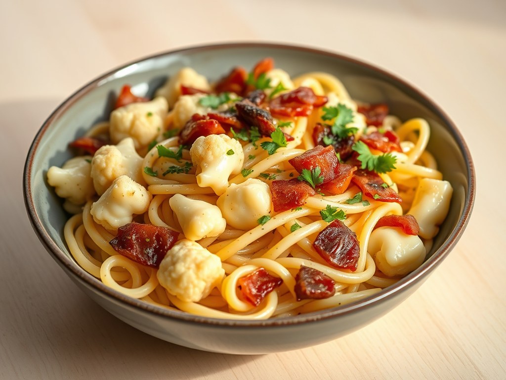 Pasta met bloemkool, AI-gegenereerde illustratie