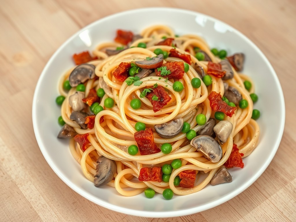 Pasta met champignons, AI-gegenereerde illustratie