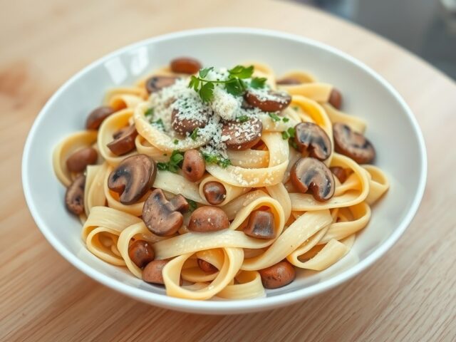Pasta met champignons en gekruide worstjes