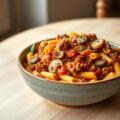 Pasta met champignons, tomaat en gehakt