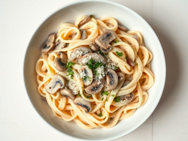 Pasta met champignons, whisky en room