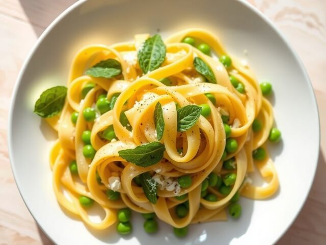 Pasta met citroen, ricotta en doperwtjes