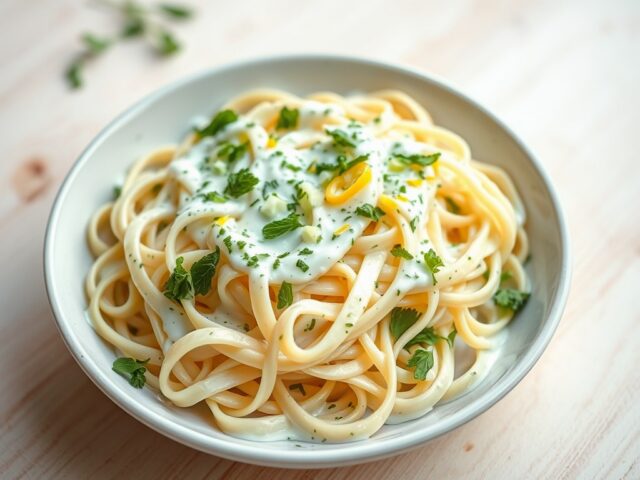 Pasta met een Saus van Yoghurt en Verse Kruiden