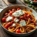 Pasta met feta en tomaat uit de oven
