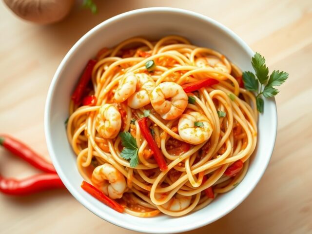 Pasta met Garnalen-Pinda-Saus