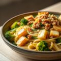 Pasta met gebakken brie en broccoli
