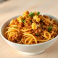 Pasta met gehakt en bloemkool