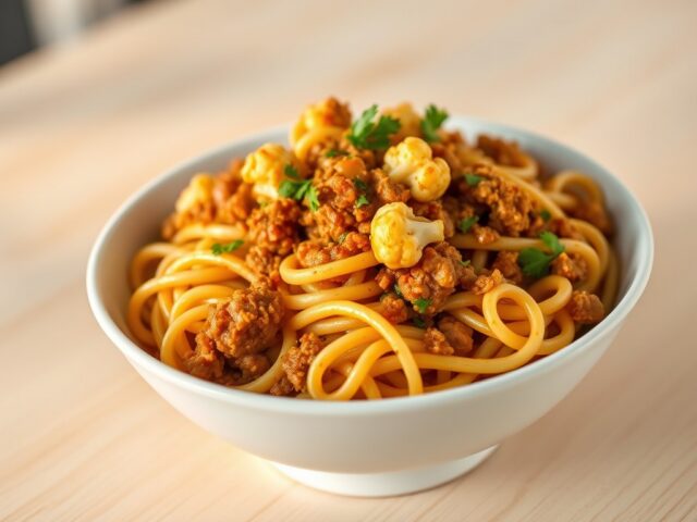 Pasta met gehakt en bloemkool