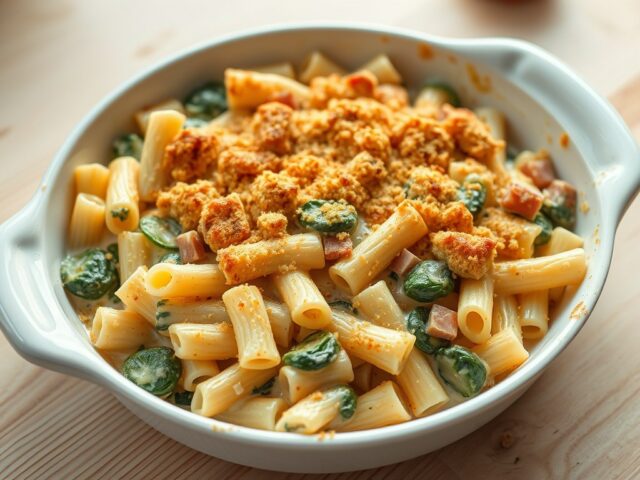 Pasta met ham en spinazie
