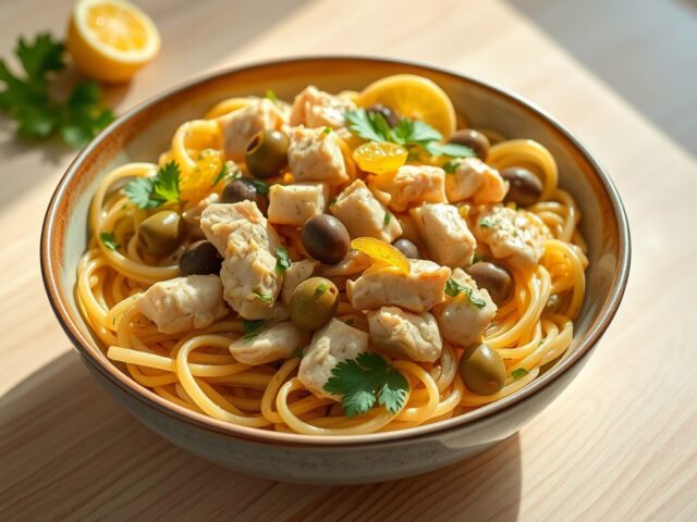 Pasta met kip en citroen