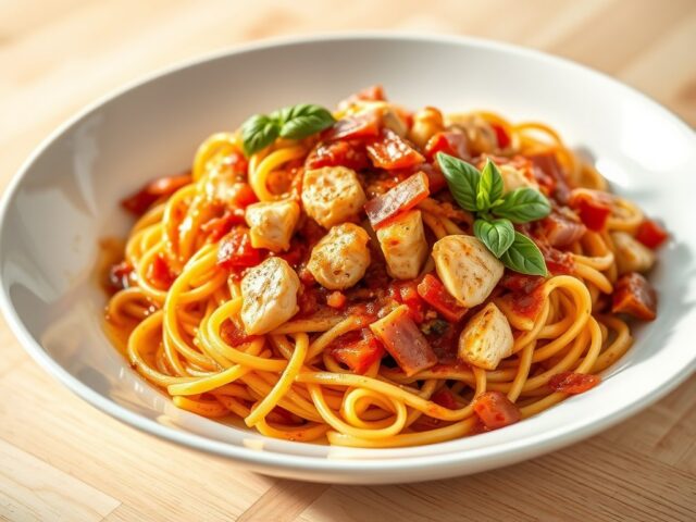 Pasta met kip en tomaten