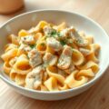 Pasta met kip in dragonsaus