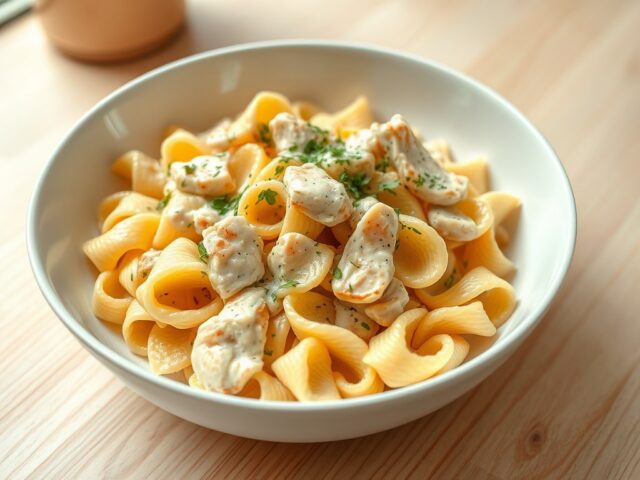 Pasta met kip in dragonsaus