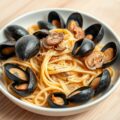 Pasta met mosselen en mosterdroom